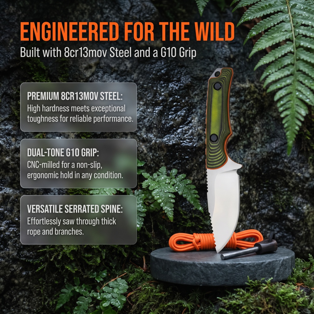 Bushcraft Knife Fixed - 15017 Hiking Backpacking Trekking Utility Fixed