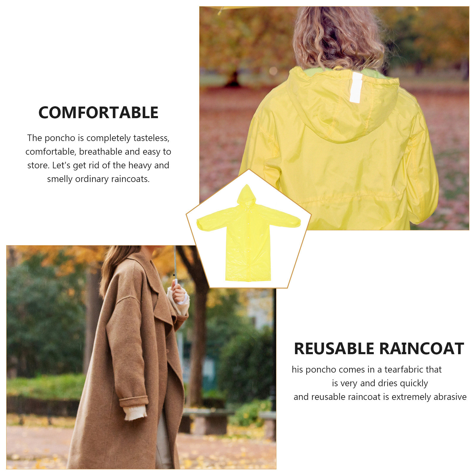 3Pcs Hooded Rain Ponchos Tear  - Emergency Poncho Rain recension och pris